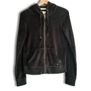 HOLLISTER Soft Velvet Full-Zip Hoodie Sweatshirt Jacket Black Sz S Flawed